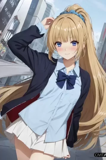 穿着校服扎着高马尾的金发女孩