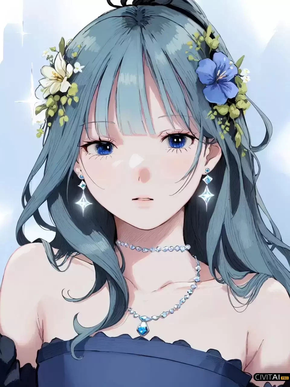 头戴花朵的连衣裙女孩