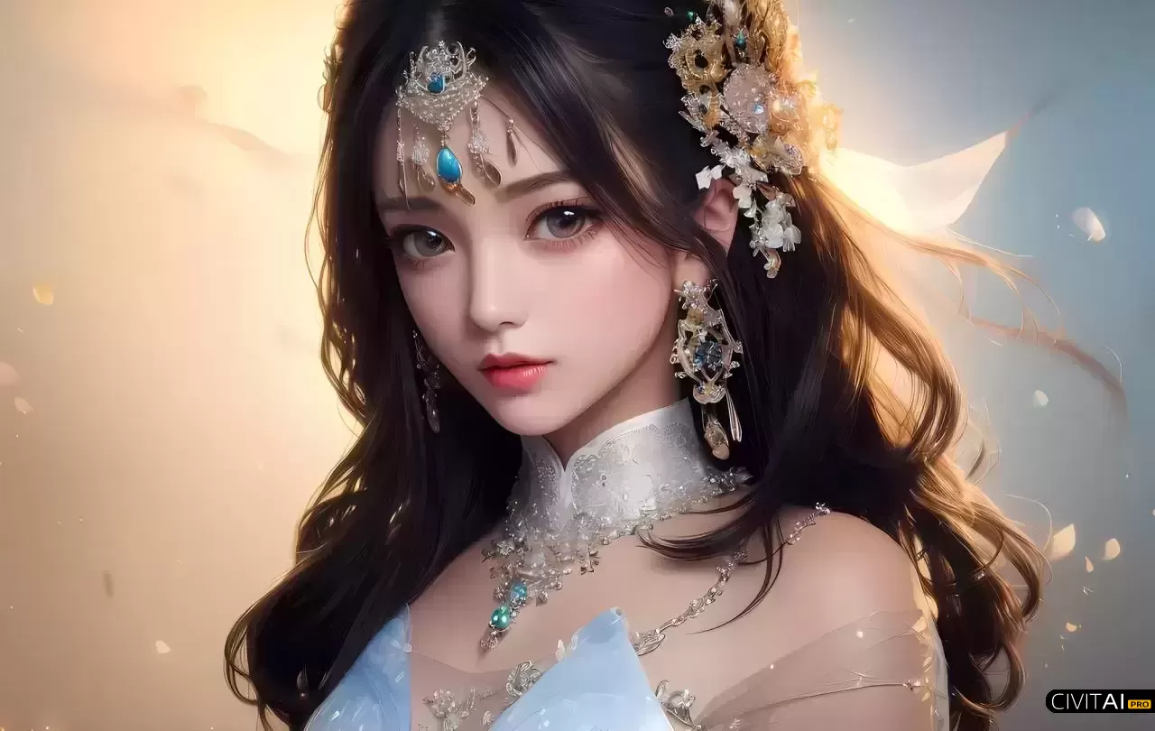 穿着连衣裙礼服戴着项链中国风女孩摄影