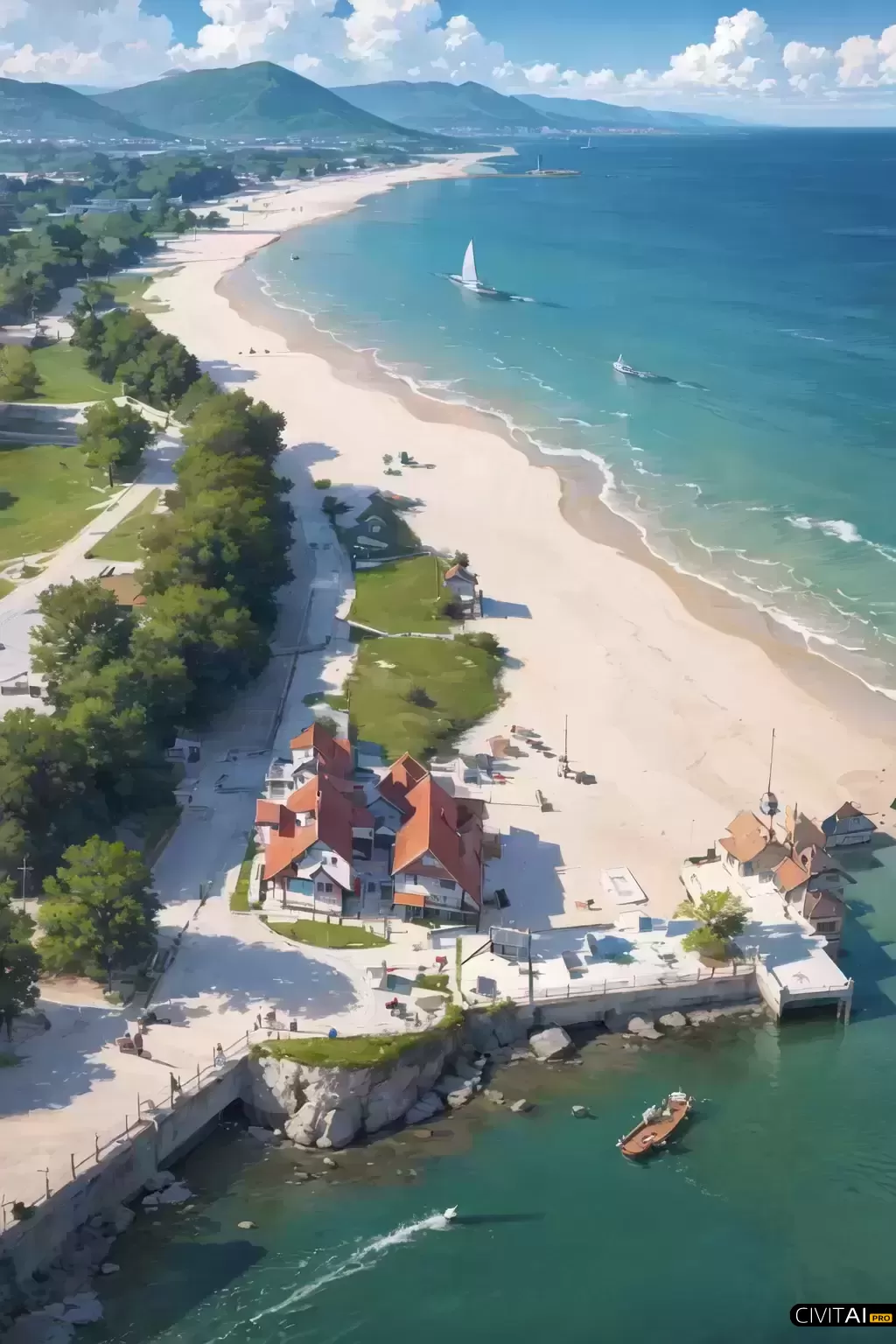 从鸟瞰角度看夏日海滨的美丽画卷