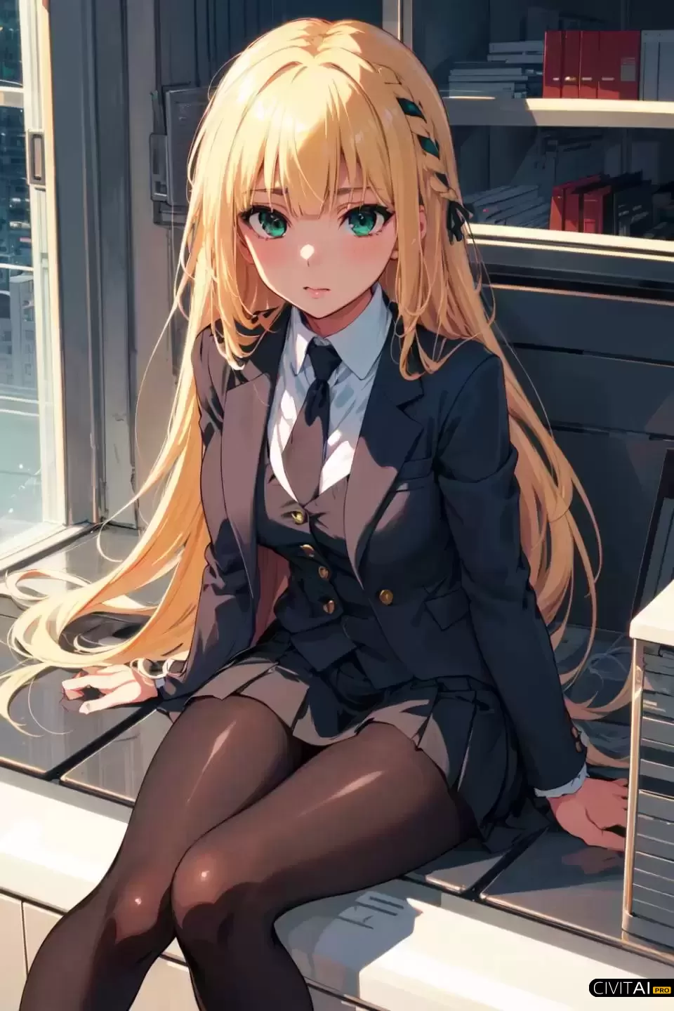 穿着黑丝的金发少女