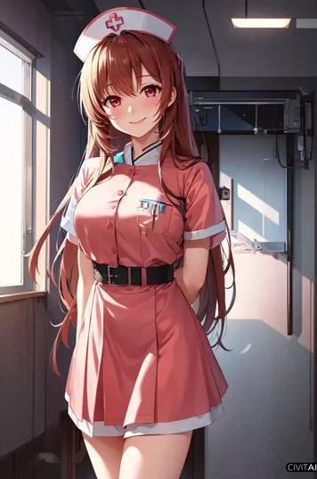 头上戴着护士帽的红发少女