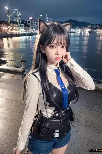 港湾边上的猫耳女孩