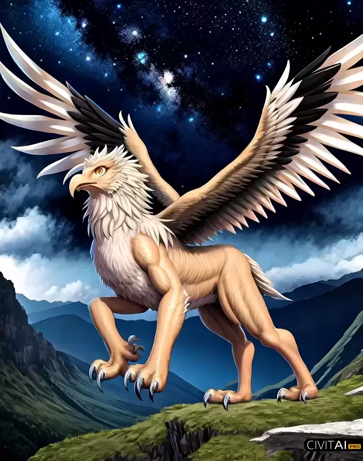 星空下即将起飞的狮鹫