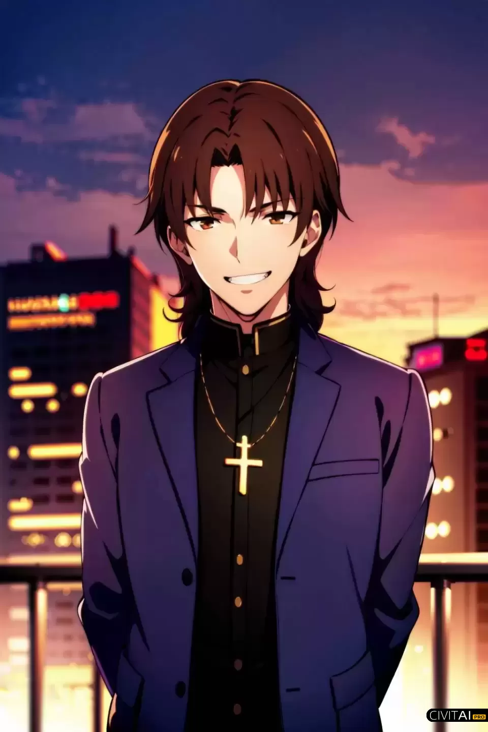 深邃夜空中的男孩微笑