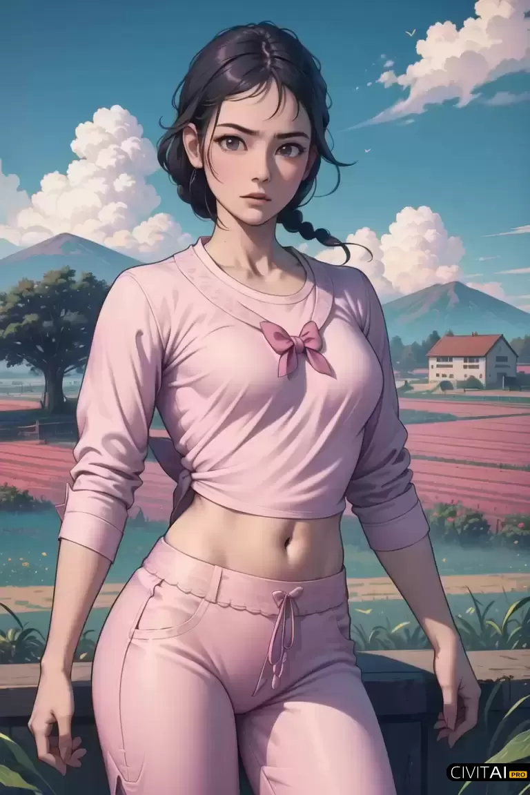 穿粉红上衣和短裤的蝴蝶辫女孩