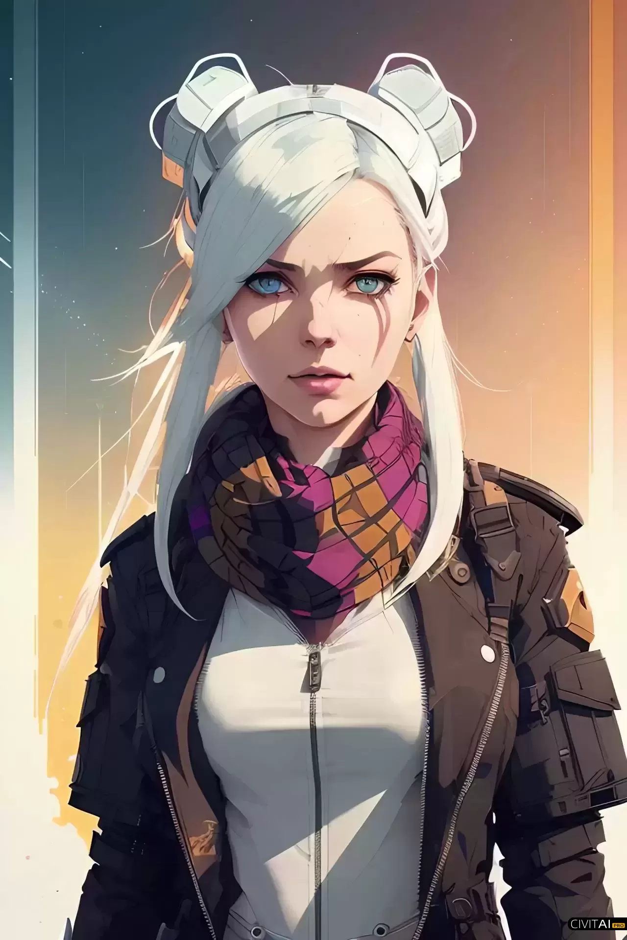 凝视前方的白发女性肖像