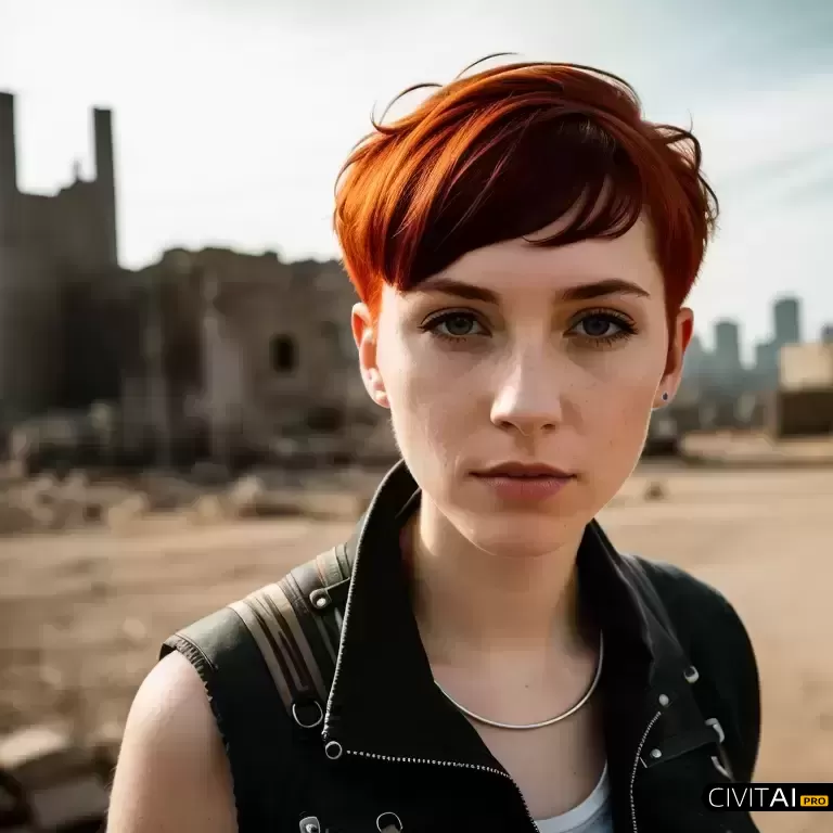 红发女子在废墟里的肖像照