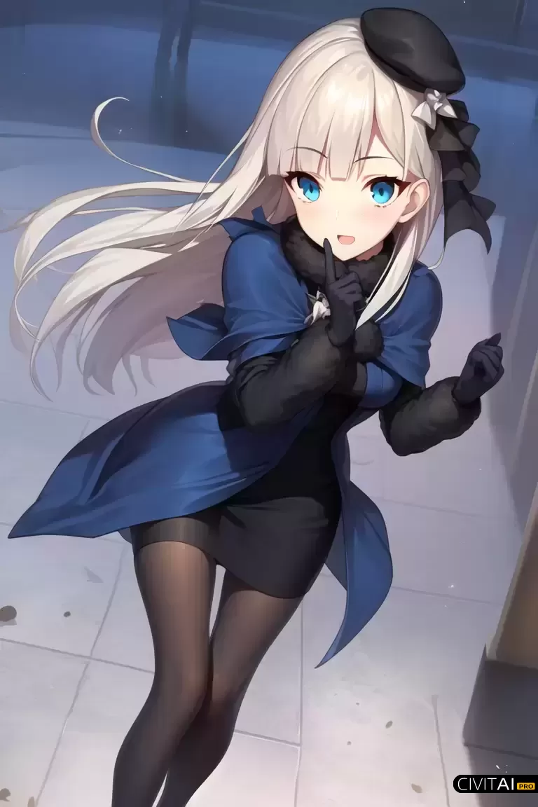 戴着贝雷帽身穿蓝色大衣的女孩