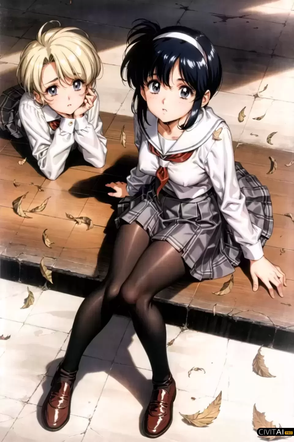 秋叶飘舞下的少女