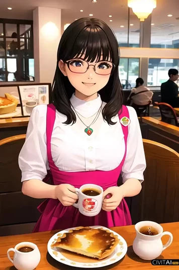 咖啡馆戴眼镜的女孩
