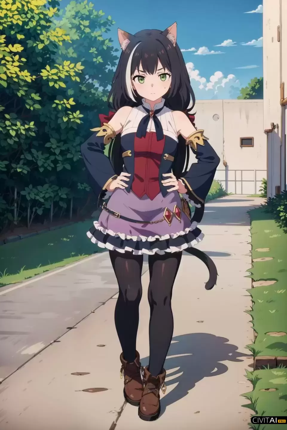 穿着紫裙的猫耳少女