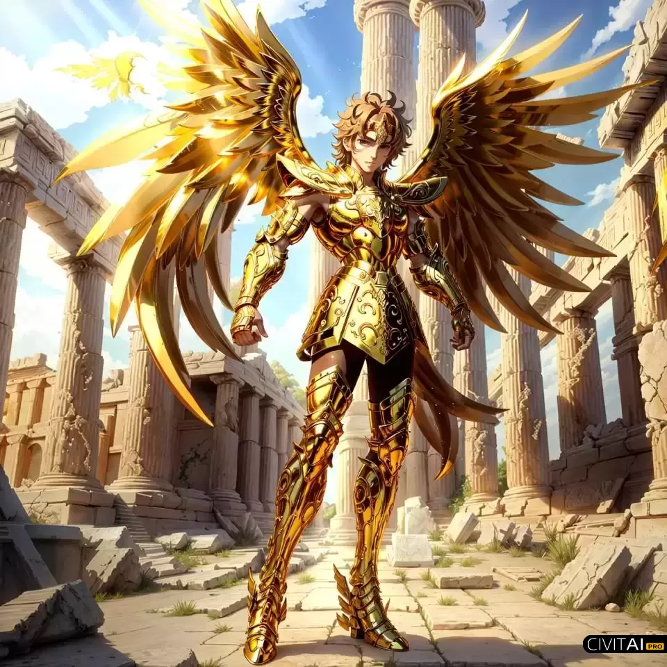 古希腊战场废墟上的射手座战士